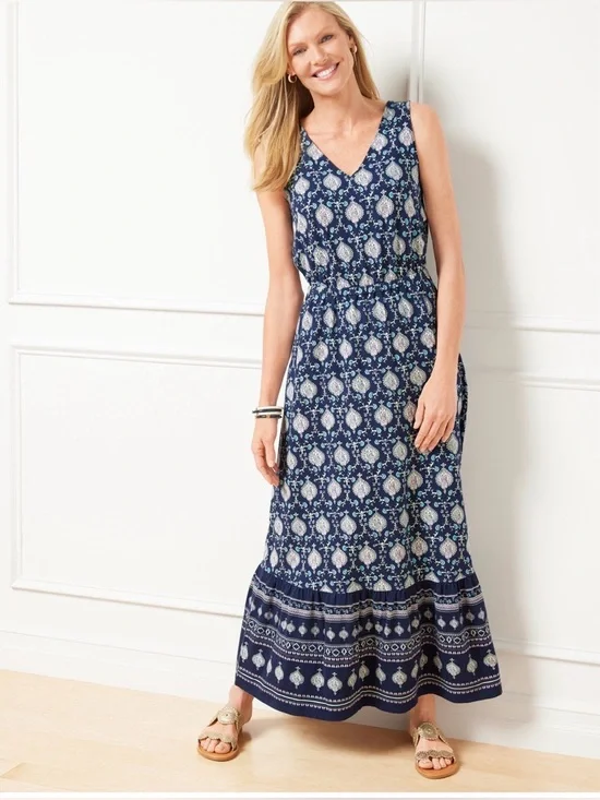 TALBOTS BOHEMIAN FLORAL JERSEY MAXI DRESS SIZE S - Picture 1 of 11